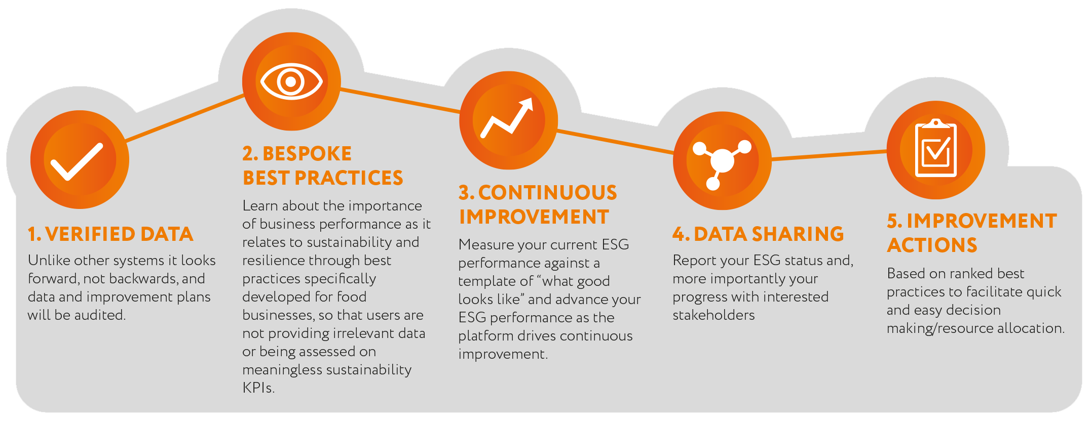 1. Verified data; 2. Bespoke best practices; 3. Continuous improvement; 4. Data sharing; 5. Improvement actions